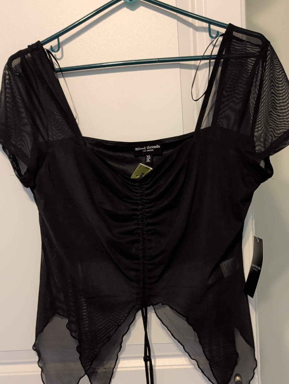Mixed Threads Black Ruched Tie-Front Sheer Camisole